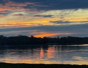 Snapshot of sun rising over Back Cove in Portland