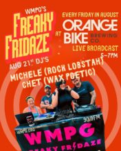 Flyer showing Freaky Fridaze DJ's playing at Orange Bike Brewing